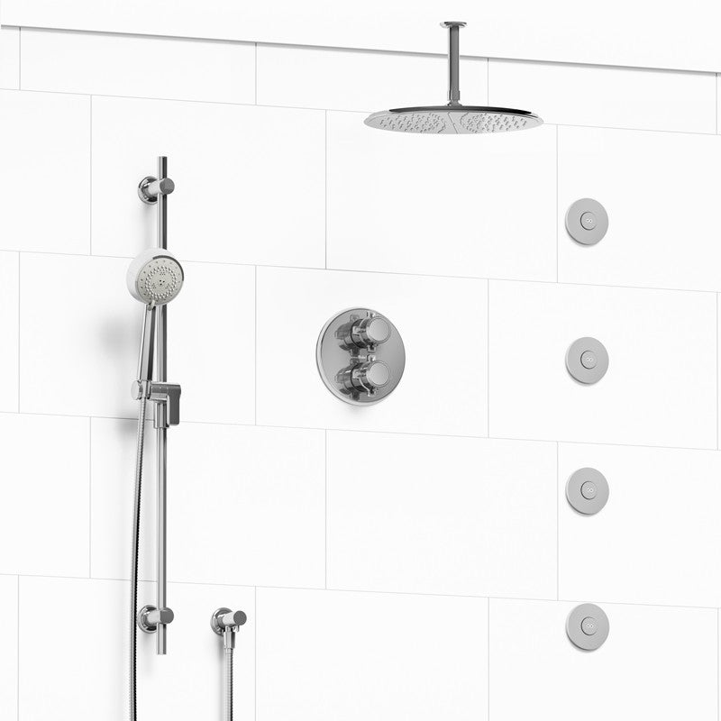 Riobel Momenti KIT483MMRDX Type T/P 3/4 inch double coaxial system with hand shower rail, 4 body jets and shower head