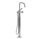 Riobel Momenti MMSQ39X 2-way Type T (thermostatic) coaxial floor-mount tub filler with hand shower