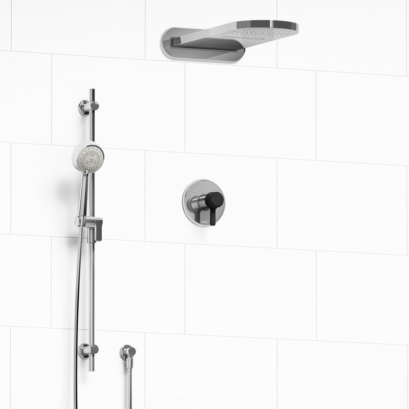 Riobel Momenti KIT2745MMRDJ Type T/P 1/2 inch coaxial 3-way system with hand shower rail and rain and cascade shower head
