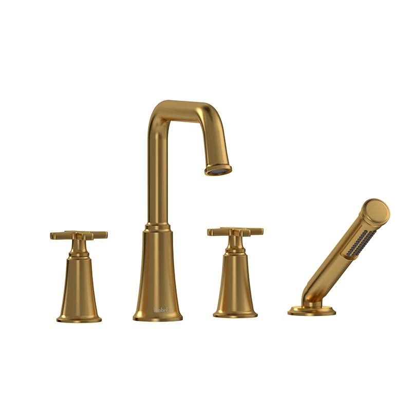Riobel Momenti MMSQ12X 4-piece deck-mount tub filler with hand shower