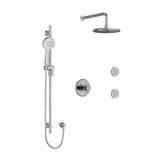 Riobel Momenti KIT3545MMRD Type T/P 1/2 inch coaxial 3-way system, hand shower rail, elbow supply, shower head and 2 body jets - Cross Handle