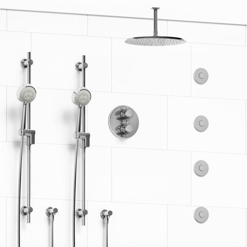 Riobel Momenti KIT783MMRD Type T/P 3/4 inch double coaxial system with 2 hand shower rails, 4 body jets and shower head