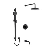 Riobel Momenti KIT1345MMRD Type T/P 1/2 inch coaxial 3-way system with hand shower rail, shower head and spout - Cross Handle