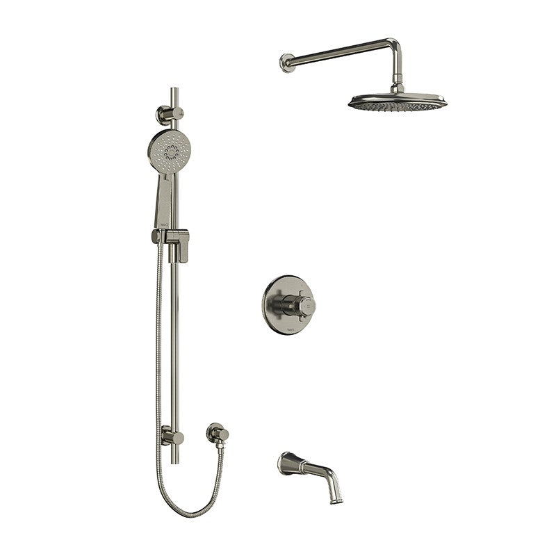 Riobel Momenti KIT1345MMRD Type T/P 1/2 inch coaxial 3-way system with hand shower rail, shower head and spout - Cross Handle