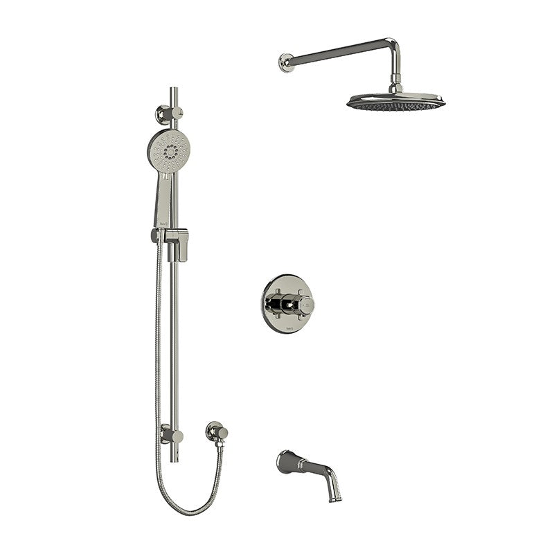 Riobel Momenti KIT1345MMRD Type T/P 1/2 inch coaxial 3-way system with hand shower rail, shower head and spout - Cross Handle