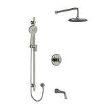 Riobel Momenti KIT1345MMRD Type T/P 1/2 inch coaxial 3-way system with hand shower rail, shower head and spout - Cross Handle