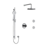Riobel Momenti KIT3545MMRD Type T/P 1/2 inch coaxial 3-way system, hand shower rail, elbow supply, shower head and 2 body jets - Cross Handle