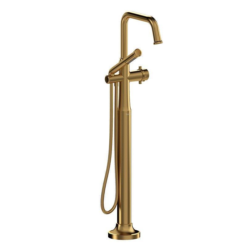 Riobel Momenti MMSQ39 2-way Type T (thermostatic) coaxial floor-mount tub filler with hand shower