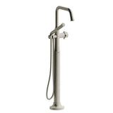 Riobel Momenti MMSQ39 2-way Type T (thermostatic) coaxial floor-mount tub filler with hand shower