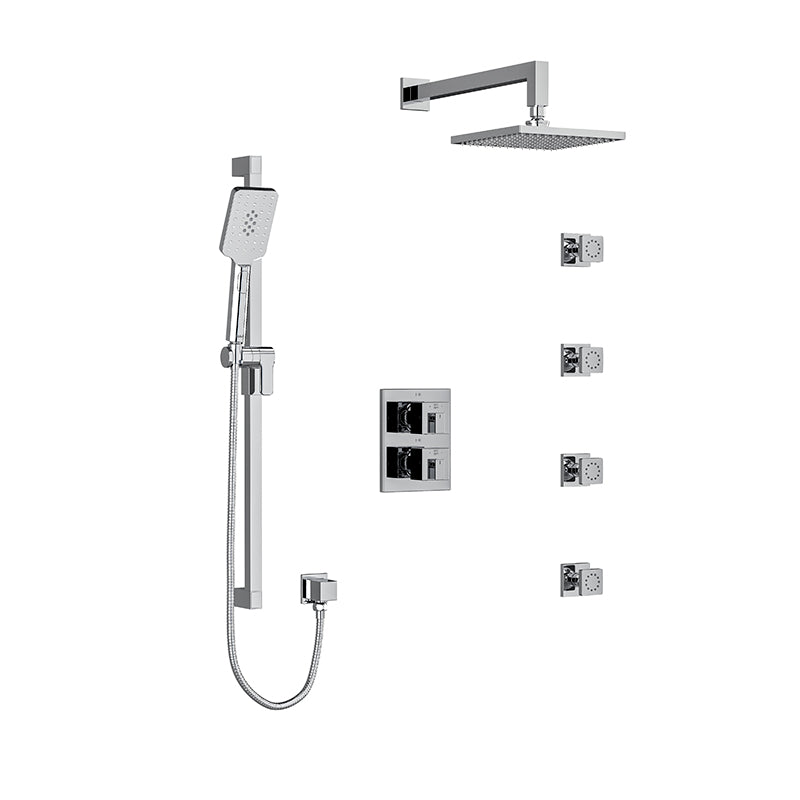 Riobel Kubik Shower System with Hand Shower Rail, 4 Body Jets and Shower Head KIT446US
