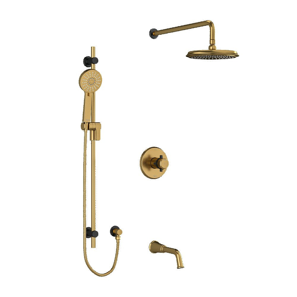 Riobel Momenti KIT1345MMRD Type T/P 1/2 inch coaxial 3-way system with hand shower rail, shower head and spout - Cross Handle