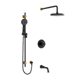 Riobel Momenti KIT1345MMRD Type T/P 1/2 inch coaxial 3-way system with hand shower rail, shower head and spout - Cross Handle
