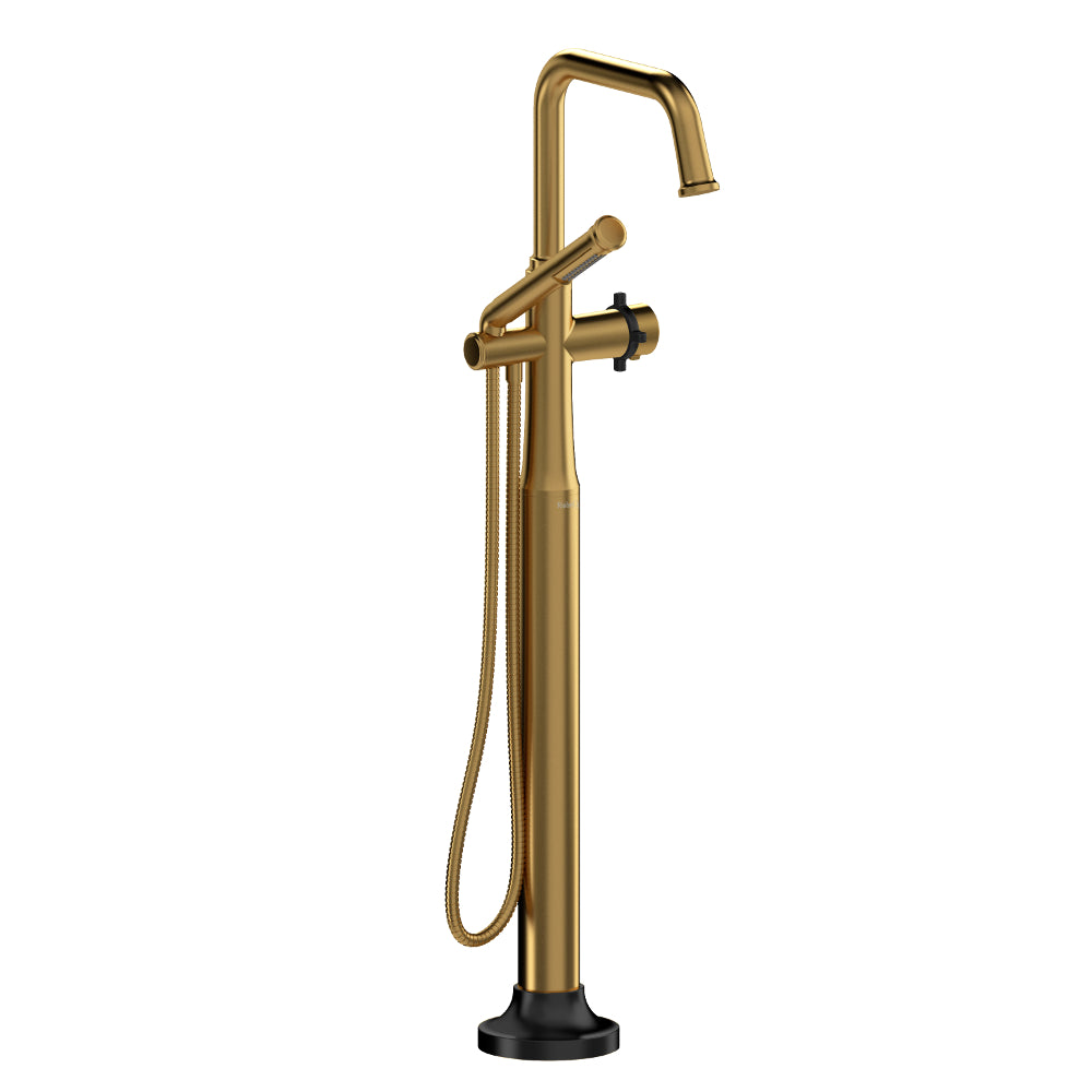 Riobel Momenti MMSQ39 2-way Type T (thermostatic) coaxial floor-mount tub filler with hand shower
