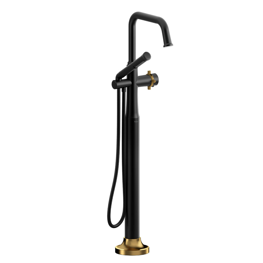 Riobel Momenti MMSQ39 2-way Type T (thermostatic) coaxial floor-mount tub filler with hand shower