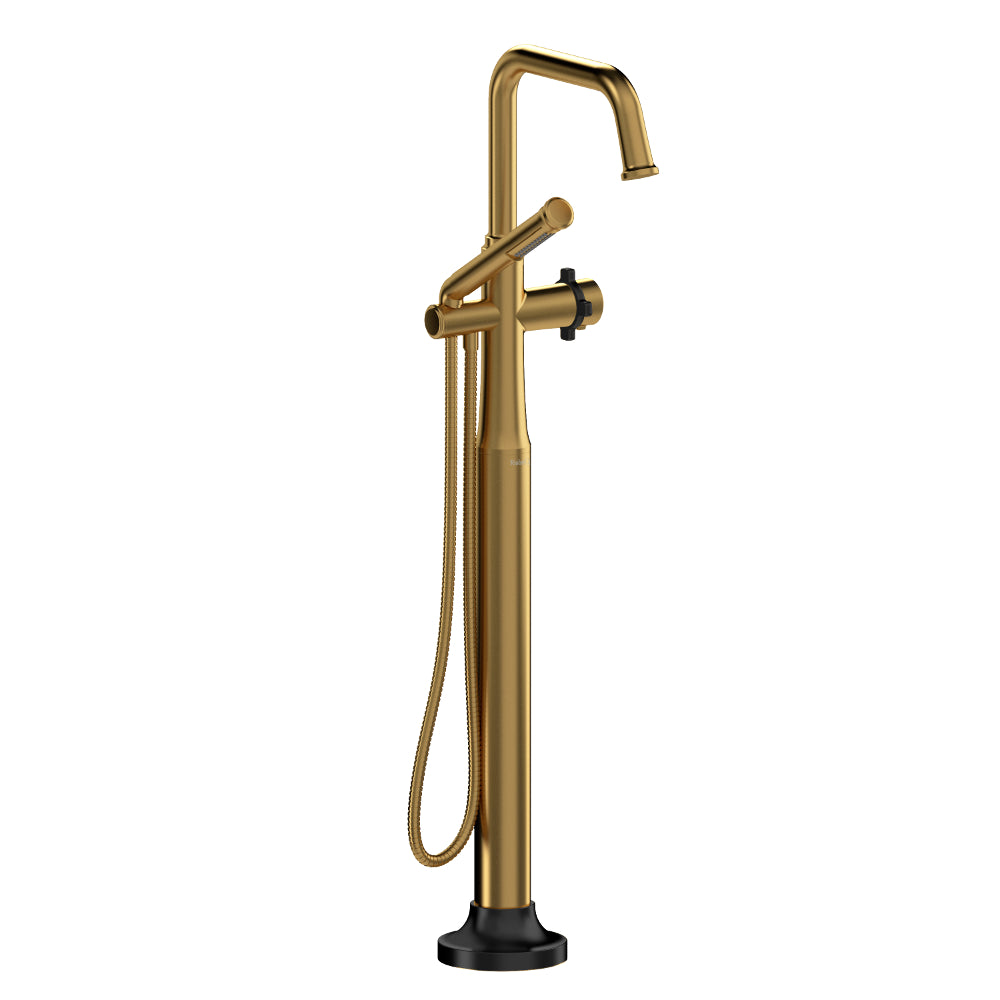 Riobel Momenti MMSQ39X 2-way Type T (thermostatic) coaxial floor-mount tub filler with hand shower