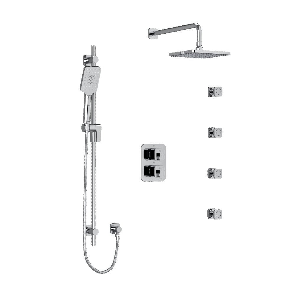 Riobel Equinox Type TP thermostaticpressure balance double coaxial system with hand shower rail 4 body jets and shower
