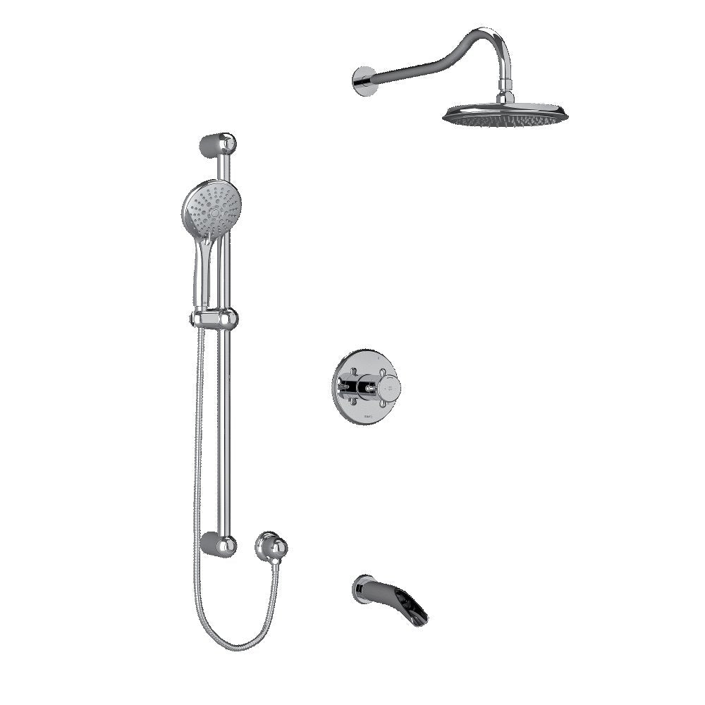 Riobel KIT1345RT Type TP thermostaticpressure balance 0.5 coaxial 3-way system with hand shower rail shower head and spout - Cross Handle