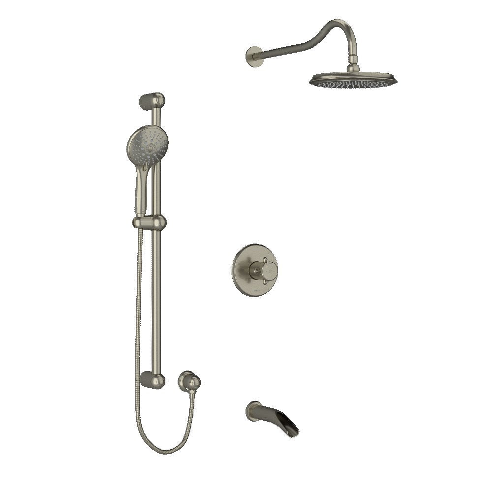 Riobel KIT1345RT Type TP thermostaticpressure balance 0.5 coaxial 3-way system with hand shower rail shower head and spout - Cross Handle
