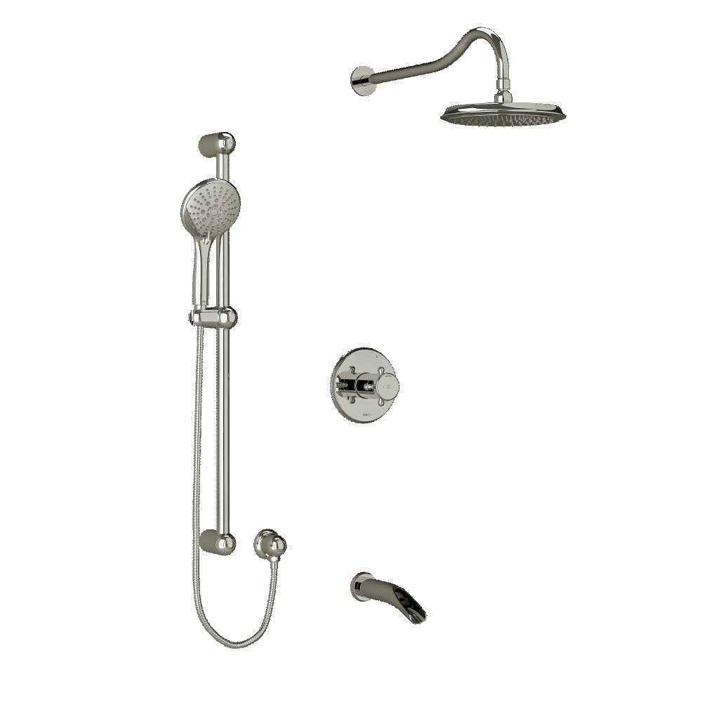 Riobel KIT1345RT Type TP thermostaticpressure balance 0.5 coaxial 3-way system with hand shower rail shower head and spout - Cross Handle