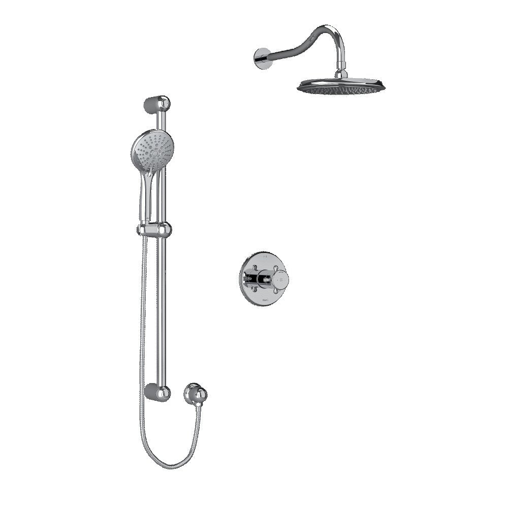 Riobel KIT323RT Type TP thermostaticpressure balance 0.5 coaxial 2-way system with hand shower and shower head - Cross Handle