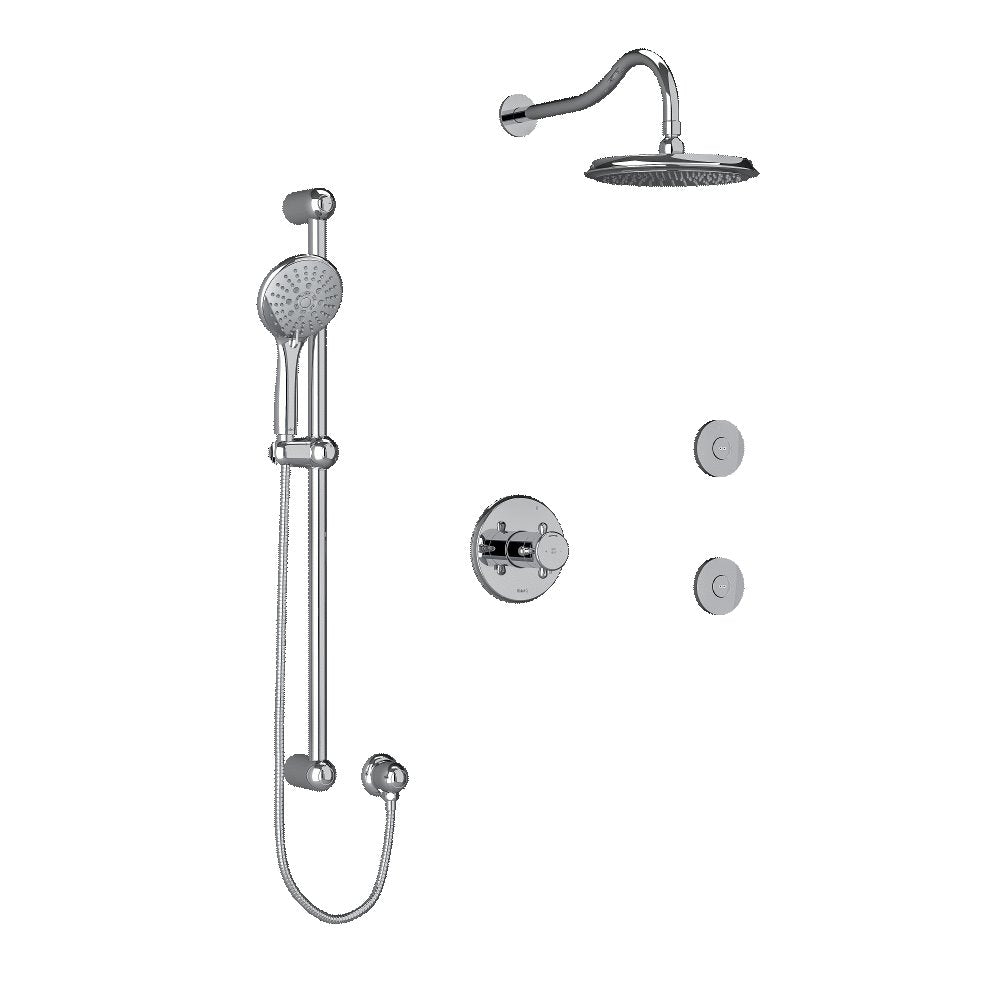 Riobel KIT3545RT Type TP thermostaticpressure balance 0.5 coaxial 3-way system with hand shower rail shower head and spout - Cross Handle