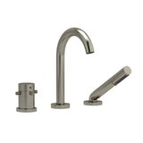 Riobel RIU Knurled RU19+KN 2-way 3-piece Type T (thermostatic) coaxial deck-mount tub filler with hand shower
