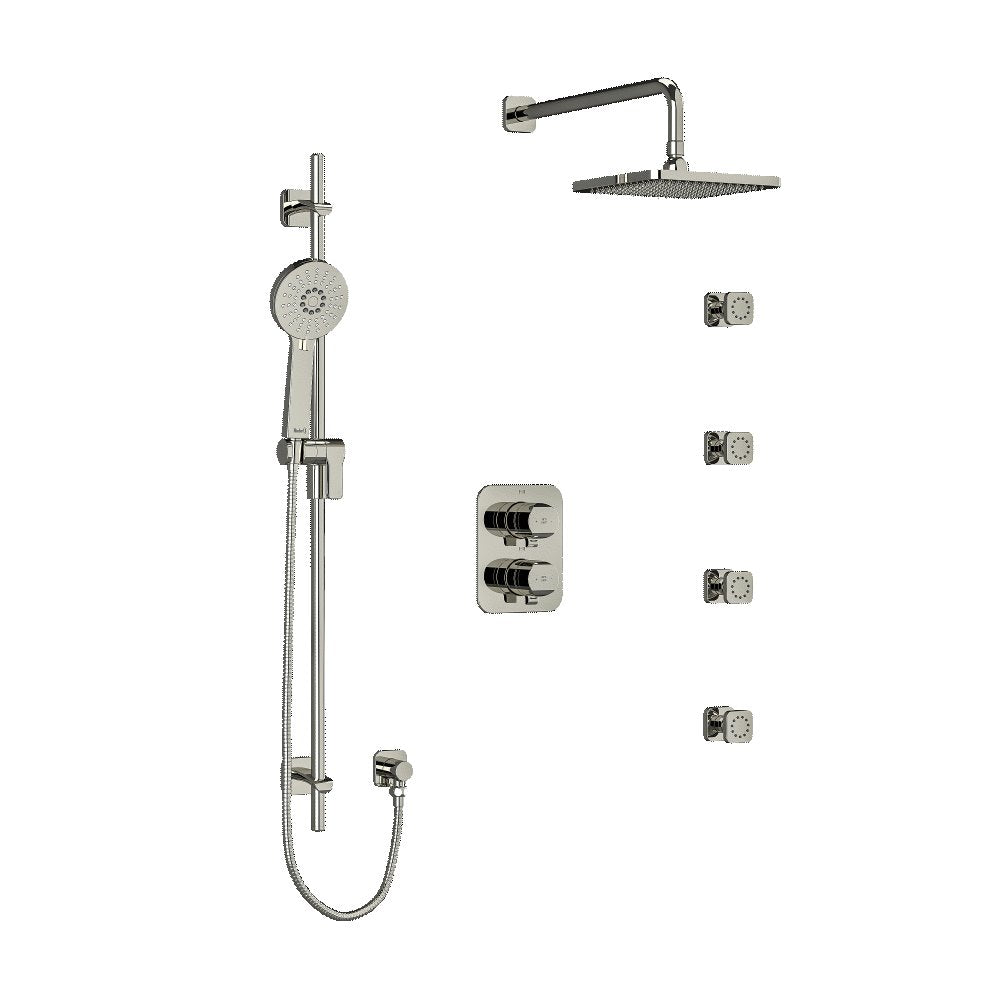Riobel Salome KIT446SA Type TP thermostaticpressure balance double coaxial system with hand shower rail 4 body jets and shower h