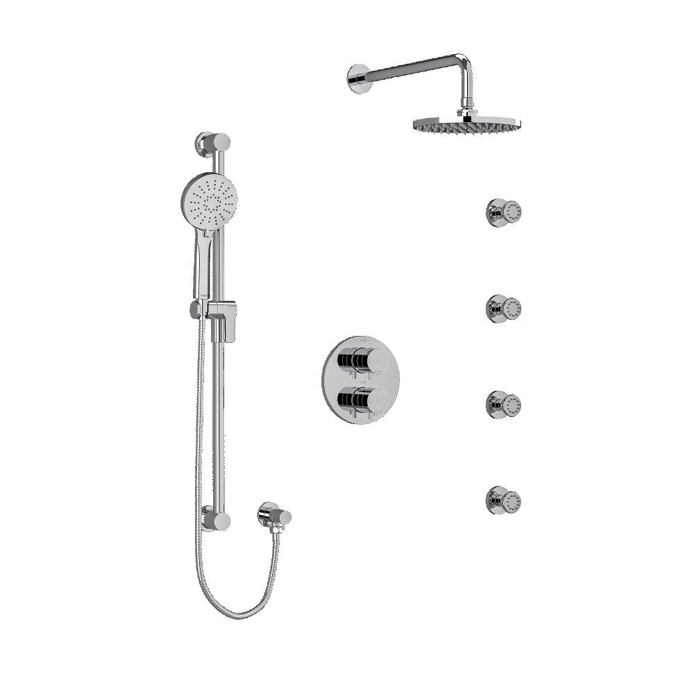 Riobel Sylla KIT446SYTM Type TP thermostaticpressure balance double coaxial system with hand shower rail 4 body jets and shower