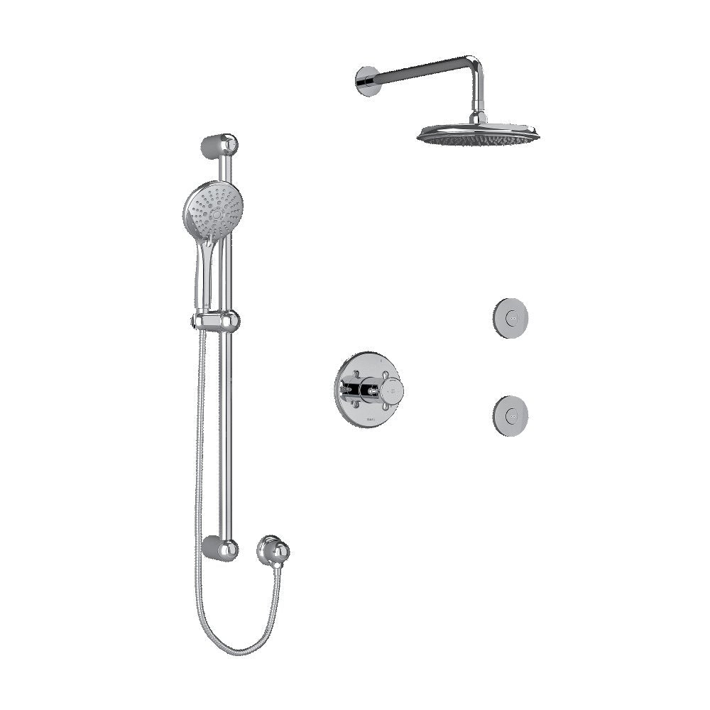 Riobel Georgian KIT3545GN Type TP thermostaticpressure balance 0.5 coaxial 3-way system with hand shower rail shower head and sp - Cross Handle