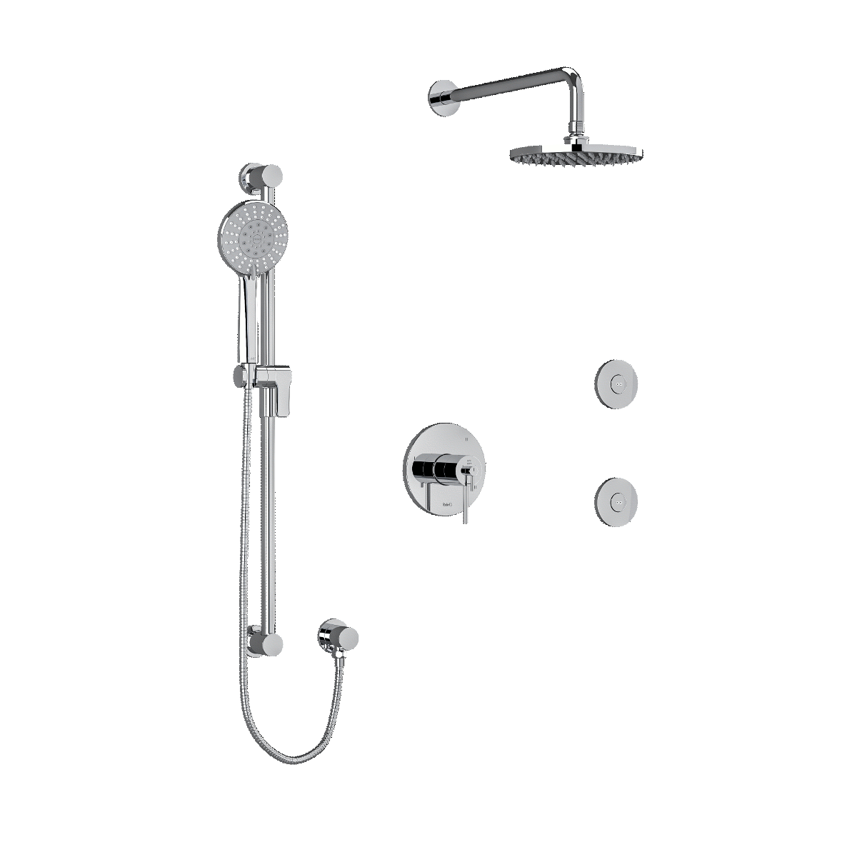 Riobel GS KIT3545GS Type T/P (thermostatic/pressure balance) ½" coaxial 3-way system, hand shower rail, elbow supply, shower hea